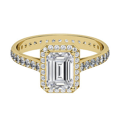 Vittoria Emerald Solitaire halo Full diamond band 4 Prongs