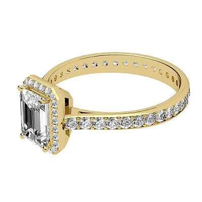 Vittoria Emerald Solitaire halo Full diamond band 4 Prongs