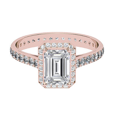 Vittoria Emerald Solitaire halo Full diamond band 4 Prongs