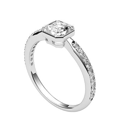 Simple Flat Asscher Solitaire Half diamond band