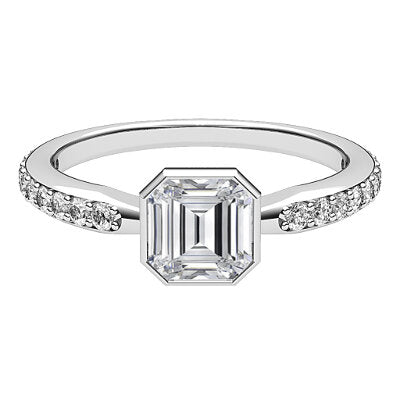 Simple Flat Asscher Solitaire Half diamond band