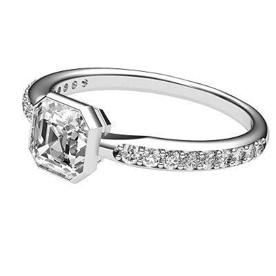Simple Flat Asscher Solitaire Half diamond band