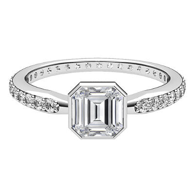 Simple Flat Asscher Solitaire Full diamond band