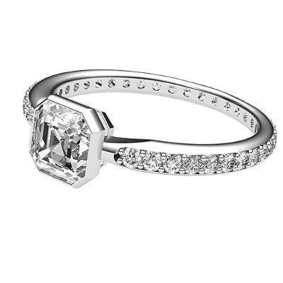 Simple Flat Asscher Solitaire Full diamond band