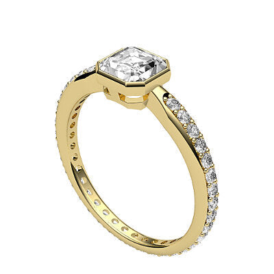 Simple Flat Asscher Solitaire Full diamond band