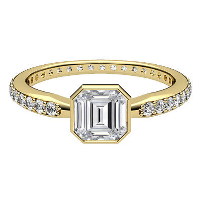 Simple Flat Asscher Solitaire Full diamond band