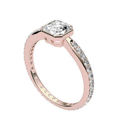 Simple Flat Asscher Solitaire Full diamond band