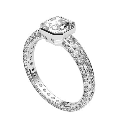 Simple Flat Asscher Solitaire Full coverage diamond band