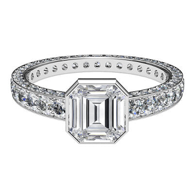 Simple Flat Asscher Solitaire Full coverage diamond band