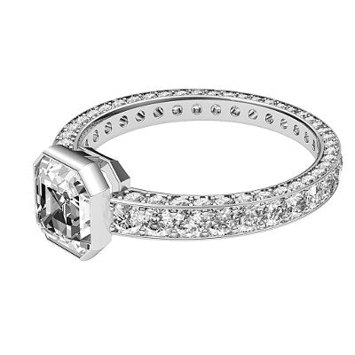 Simple Flat Asscher Solitaire Full coverage diamond band