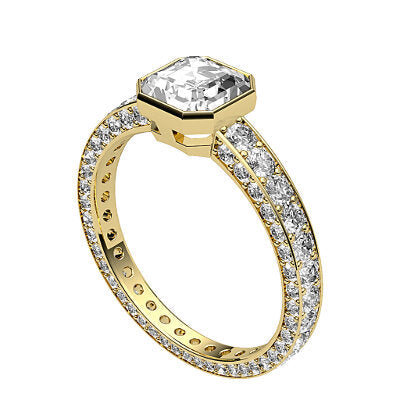 Simple Flat Asscher Solitaire Full coverage diamond band