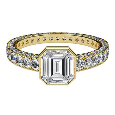 Simple Flat Asscher Solitaire Full coverage diamond band