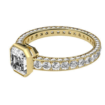 Simple Flat Asscher Solitaire Full coverage diamond band