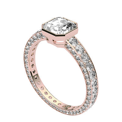 Simple Flat Asscher Solitaire Full coverage diamond band