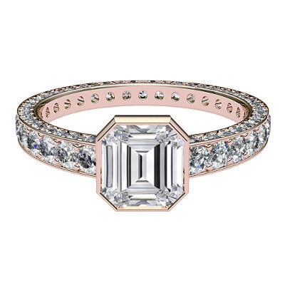 Simple Flat Asscher Solitaire Full coverage diamond band