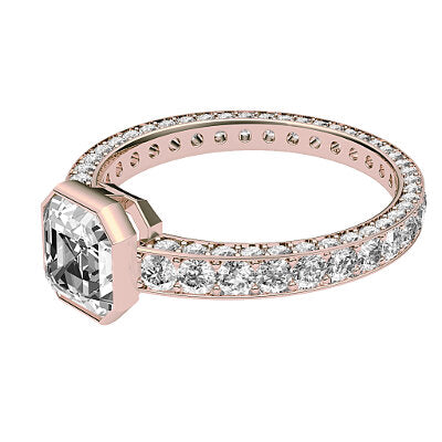Simple Flat Asscher Solitaire Full coverage diamond band