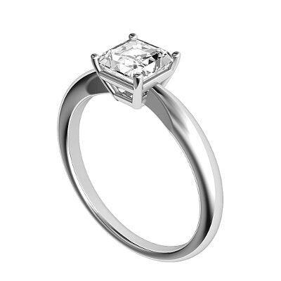 Simple Flat Asscher Solitaire Classic band 4 Prongs