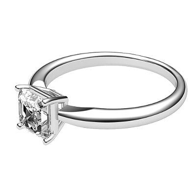 Simple Flat Asscher Solitaire Classic band 4 Prongs