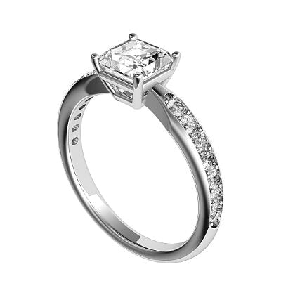 Simple Flat Asscher Solitaire Half diamond band 4 Prongs