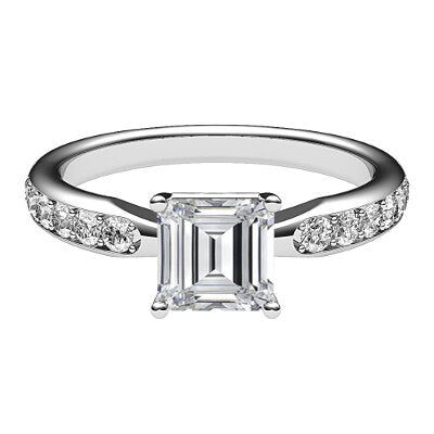 Simple Flat Asscher Solitaire Half diamond band 4 Prongs