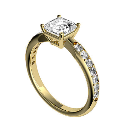 Simple Flat Asscher Solitaire Half diamond band 4 Prongs