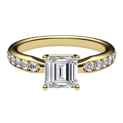 Simple Flat Asscher Solitaire Half diamond band 4 Prongs