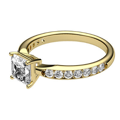 Simple Flat Asscher Solitaire Half diamond band 4 Prongs