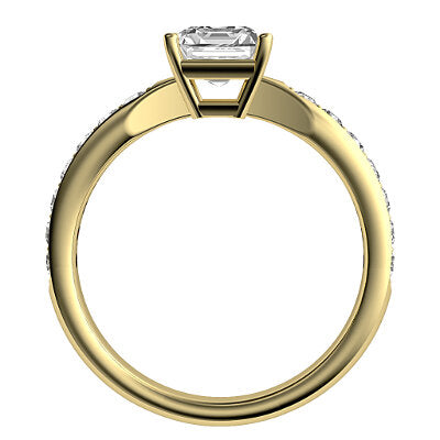 Simple Flat Asscher Solitaire Half diamond band 4 Prongs