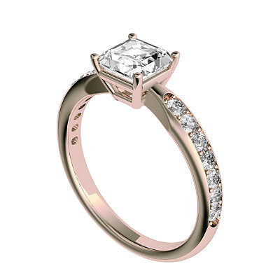 Simple Flat Asscher Solitaire Half diamond band 4 Prongs