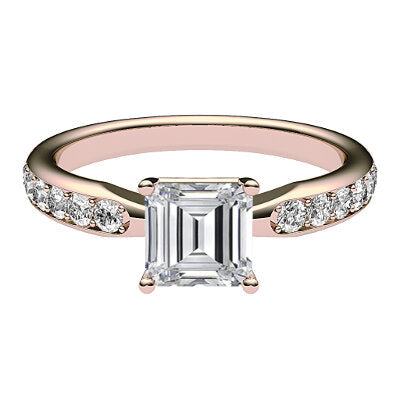 Simple Flat Asscher Solitaire Half diamond band 4 Prongs