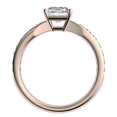 Simple Flat Asscher Solitaire Half diamond band 4 Prongs
