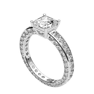 Simple Flat Asscher Solitaire Full coverage diamond band 4 Prongs