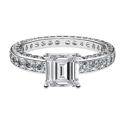 Simple Flat Asscher Solitaire Full coverage diamond band 4 Prongs