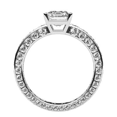 Simple Flat Asscher Solitaire Full coverage diamond band 4 Prongs