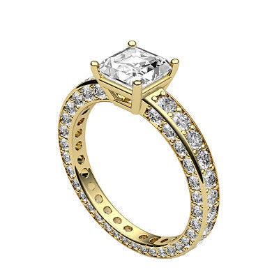 Simple Flat Asscher Solitaire Full coverage diamond band 4 Prongs