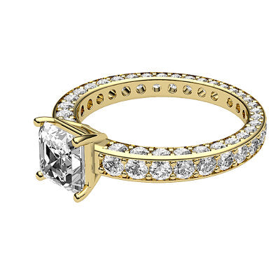 Simple Flat Asscher Solitaire Full coverage diamond band 4 Prongs