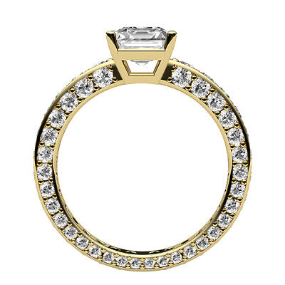 Simple Flat Asscher Solitaire Full coverage diamond band 4 Prongs