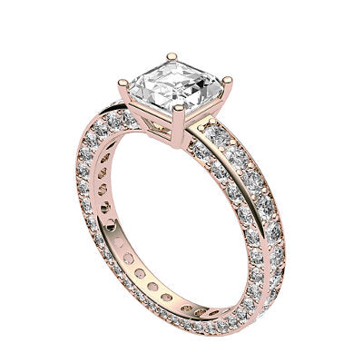 Simple Flat Asscher Solitaire Full coverage diamond band 4 Prongs