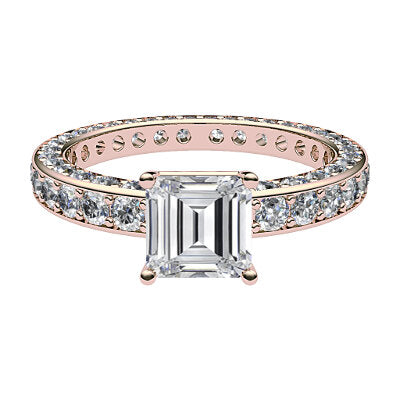 Simple Flat Asscher Solitaire Full coverage diamond band 4 Prongs