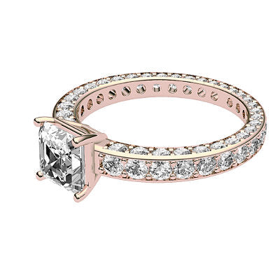 Simple Flat Asscher Solitaire Full coverage diamond band 4 Prongs