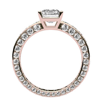 Simple Flat Asscher Solitaire Full coverage diamond band 4 Prongs