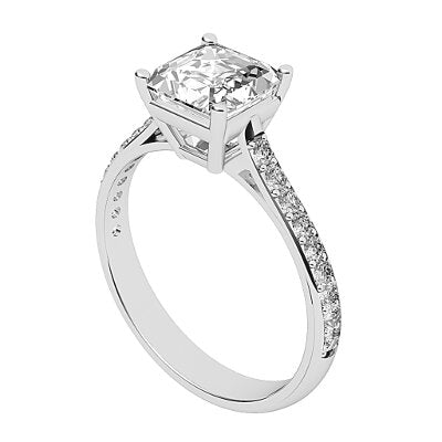 Vittoria Asscher Solitaire Half diamond band 4 Prongs