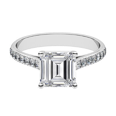 Vittoria Asscher Solitaire Half diamond band 4 Prongs