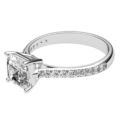Vittoria Asscher Solitaire Half diamond band 4 Prongs