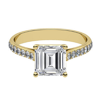 Vittoria Asscher Solitaire Half diamond band 4 Prongs