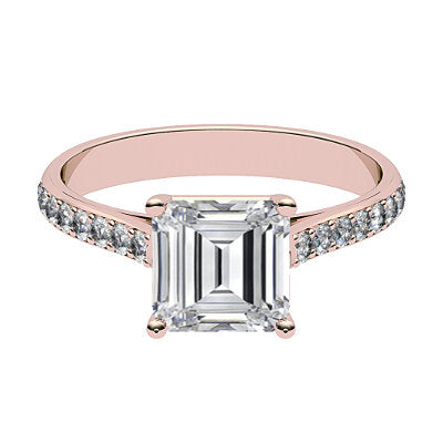 Vittoria Asscher Solitaire Half diamond band 4 Prongs
