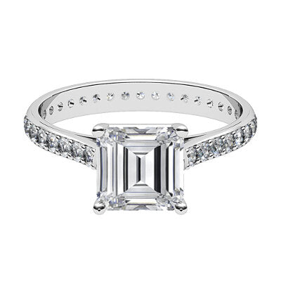 Vittoria Asscher Solitaire Full diamond band 4 Prongs