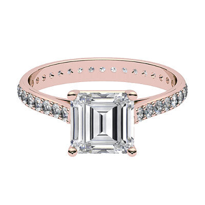 Vittoria Asscher Solitaire Full diamond band 4 Prongs