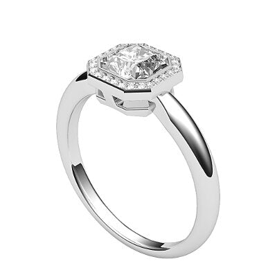 Simple Flat Asscher Solitaire halo Classic band