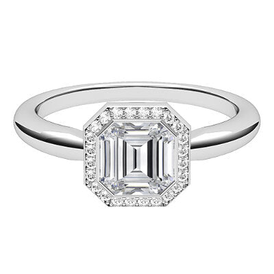 Simple Flat Asscher Solitaire halo Classic band